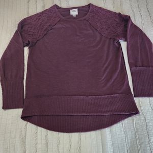 Knox Rose Women's Long Sleeve Top with Lace Shoulder Detail, Size XS, Deep Purpl